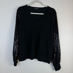 Adrianna Papell Womens Black Sweater w/ Sequin Sleeves sz XL Knitwear Stretch